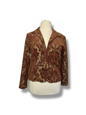 Gilmour‎ Blazer Jacket Brown Gold Tan Damask Velvet Size XL